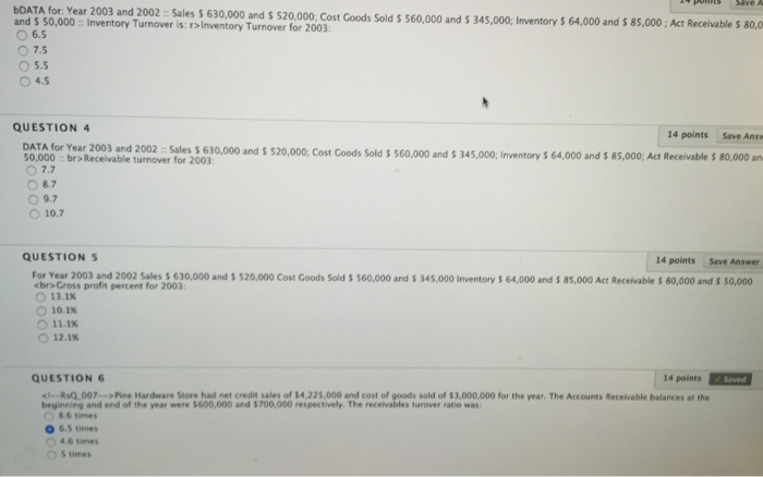 b0ATA fu Year 2003 and 2002 6.5 QUESTION 4 DATA 87 10.7