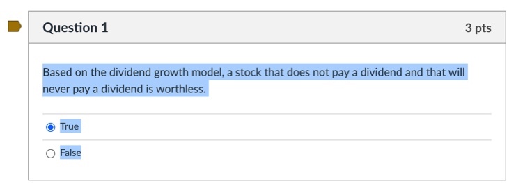  Based on the dividend growth model, a stock that does not