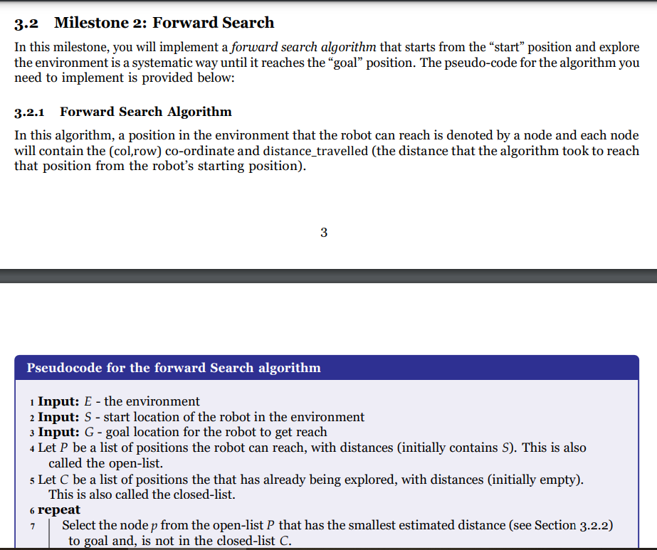  I need solution for Milestone 2 3.2 Milestone 2: Forward Search