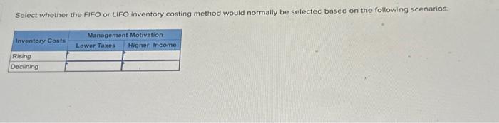 FIFO OFO inventory Costing method would normally selected based on tho