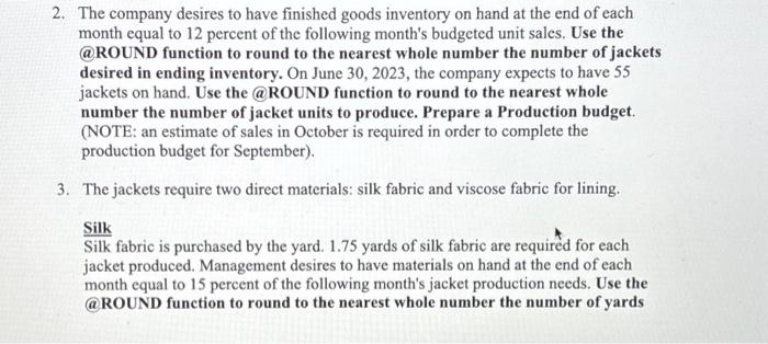in the excel worksheet The H\&BClothing Company manufactures luxury brand silk jackets.