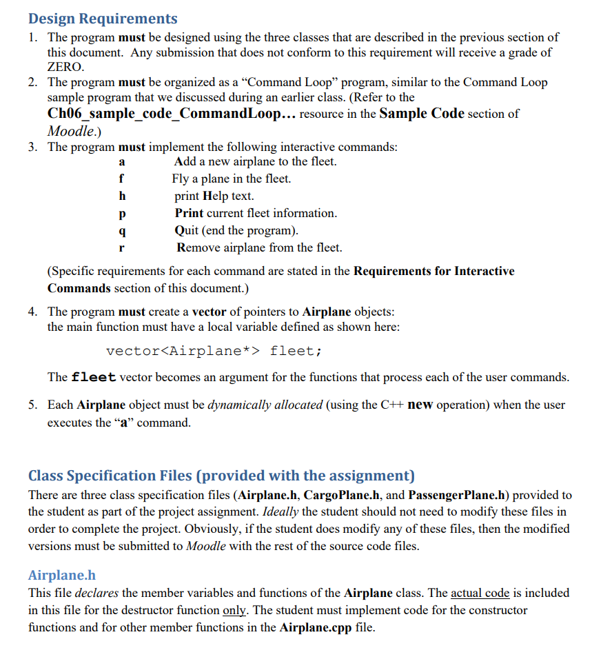 designing and creating a C++ program that contains three C++ classes and