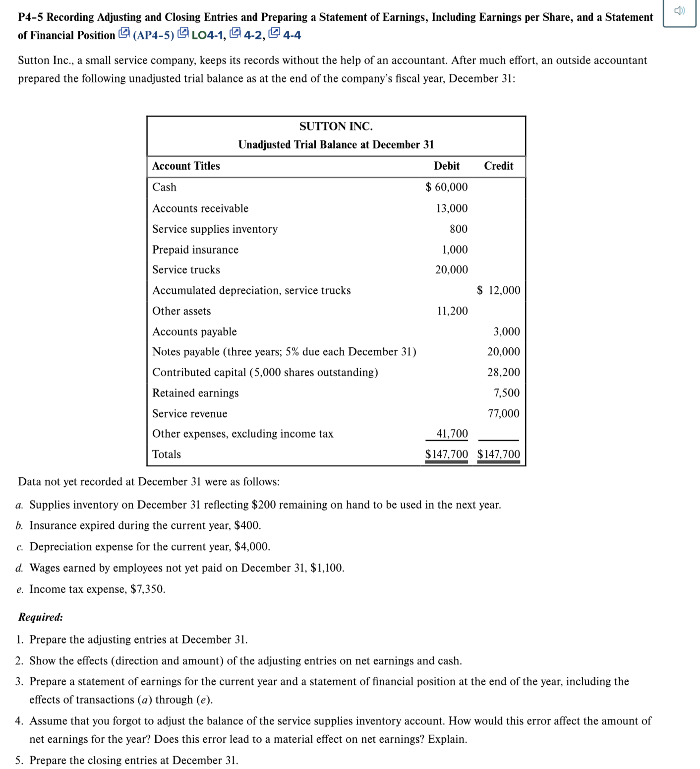  P4-5 Recording Adjusting and Closing Entries and Preparing a Statement of
