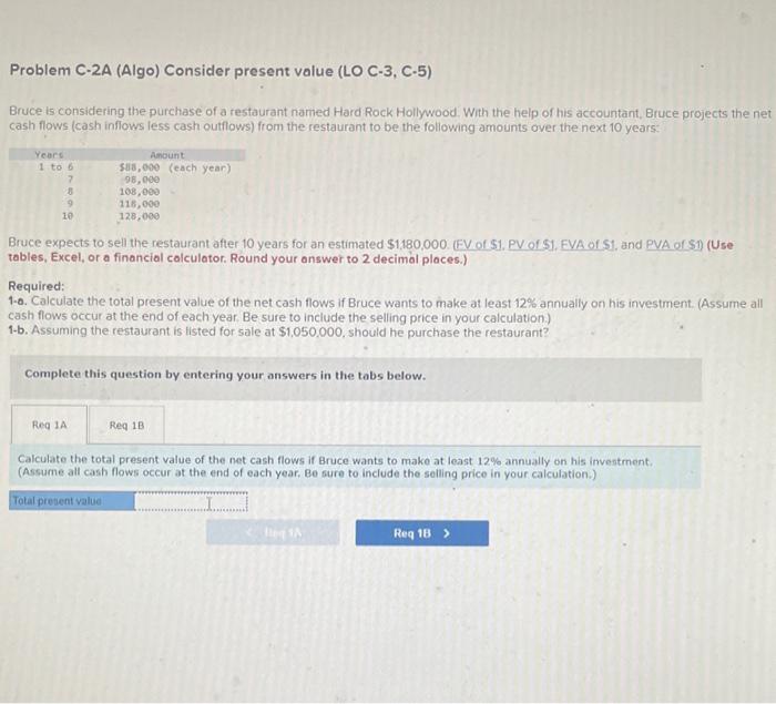  Problem C-2A (Algo) Consider present value (LO C-3, C-5) Bruce is
