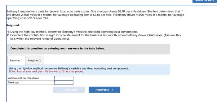 when Bethany drove 2,640 miles. (Assuma this falls within the relevant range