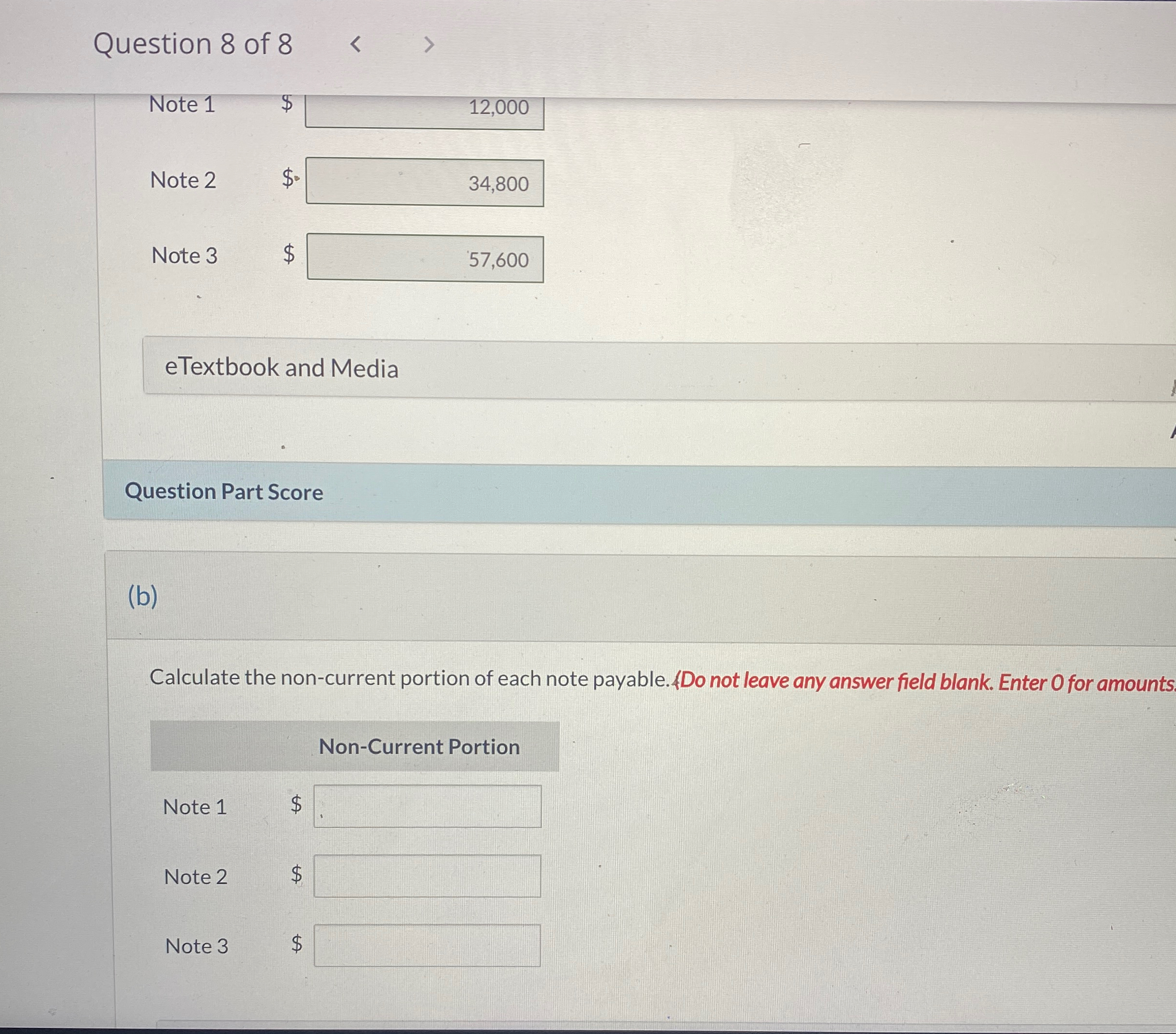  Question 8 of 8 Note 1 $ Note 2 $ Note