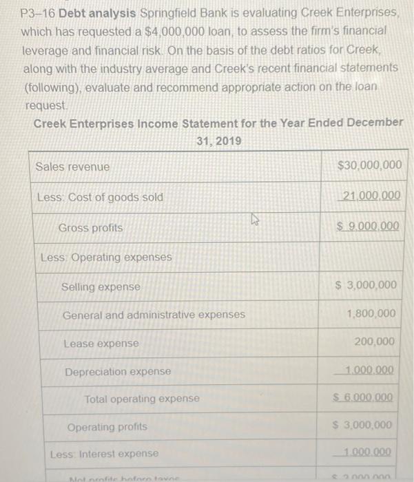 Enterprises 2018 operations follows. Using the firm's 2019 income statement presented in