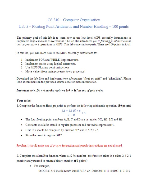  Code below (only edit in areas marked) jal main # CS