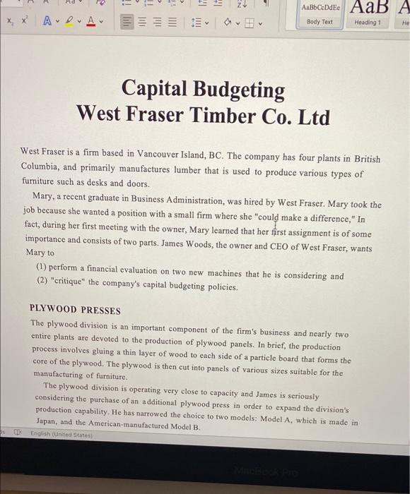  AaB+CeDdEe AaB A ADA Body Text Heading 1 He Capital Budgeting