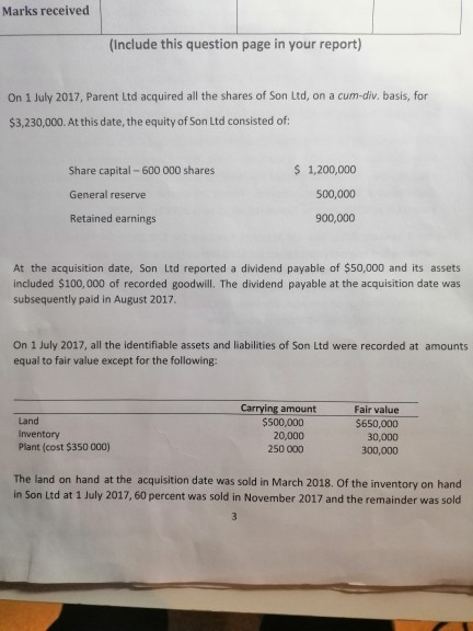 Marks received (Include this question page in your report) On 1