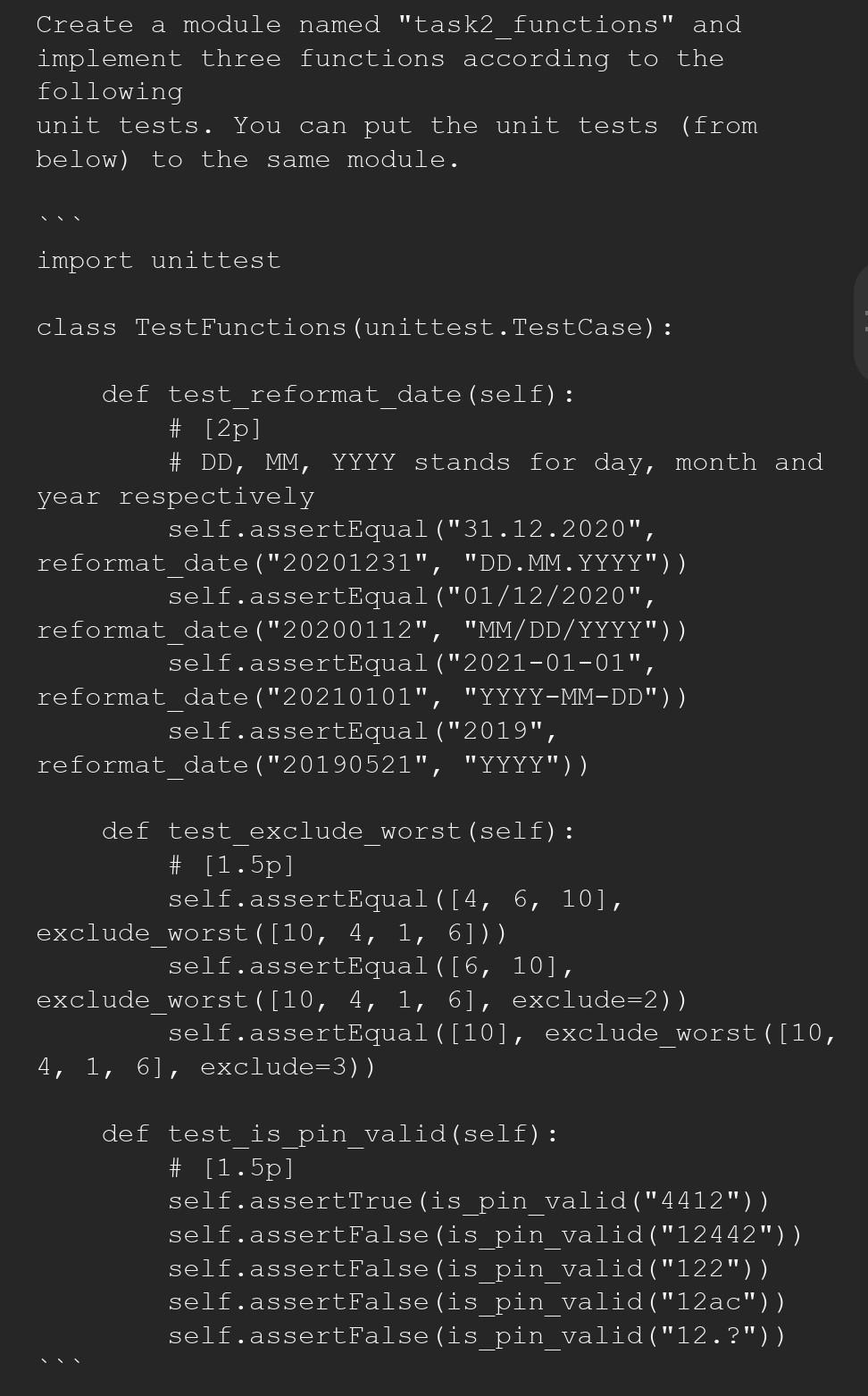 named "task2 functions " functions according to can put the unit tests