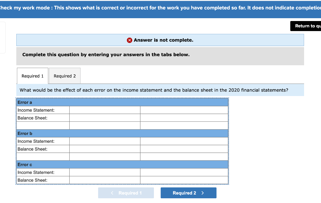 incorrect for the work you have completed so far. It does not