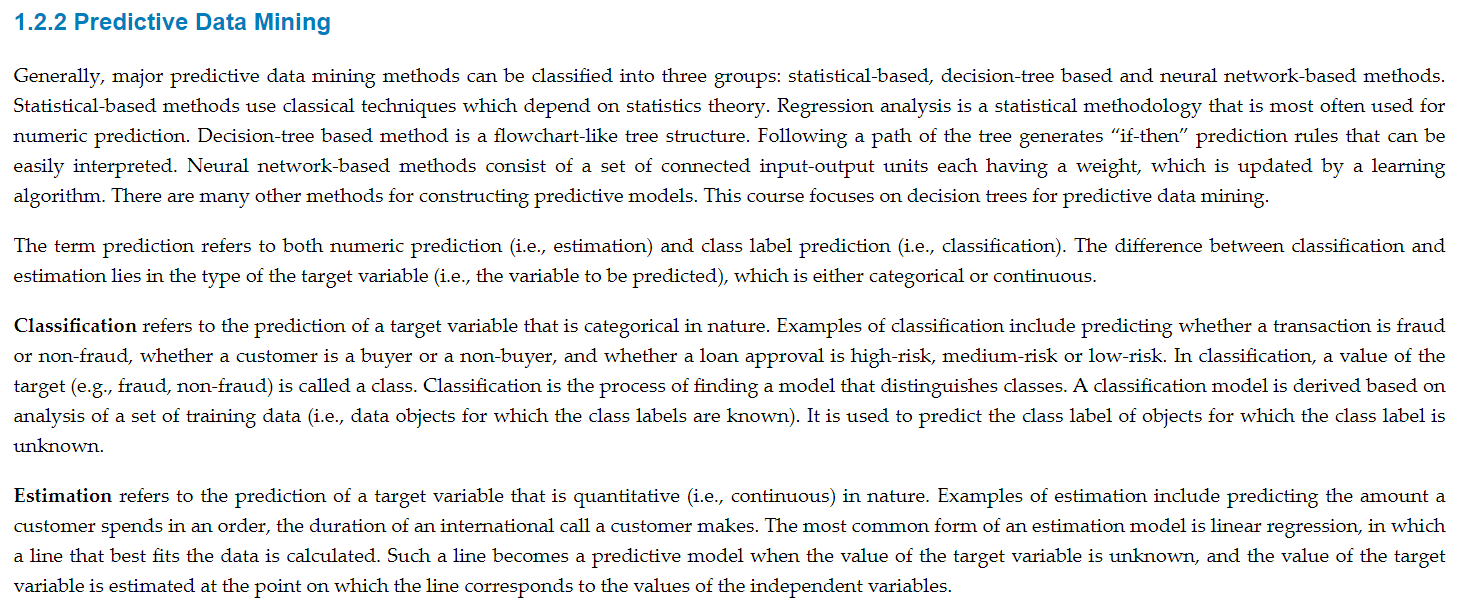 details on description and predictive data mining to answer (b) and (c),