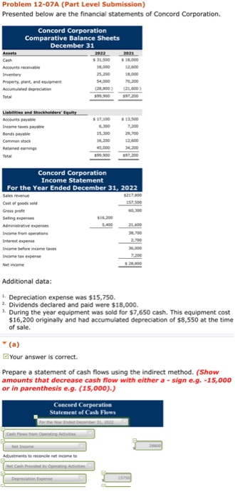  i need help finding B) Problem 12-07A (Part Level Submission) Presented