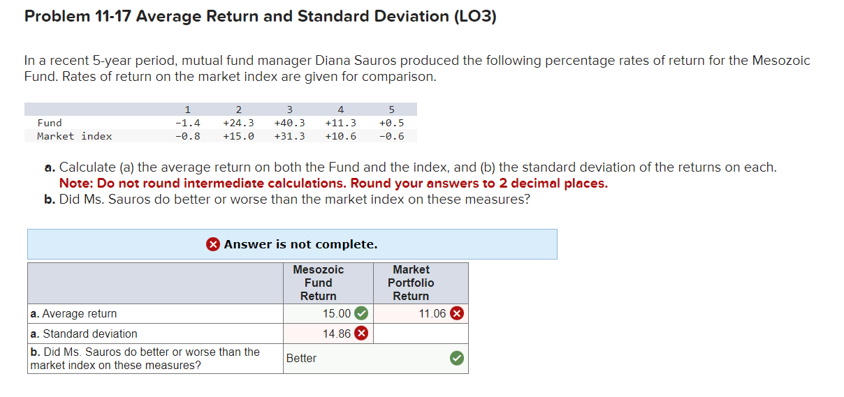 Problem 11-17 Average Return and Standard Deviation (LO3) In a recent