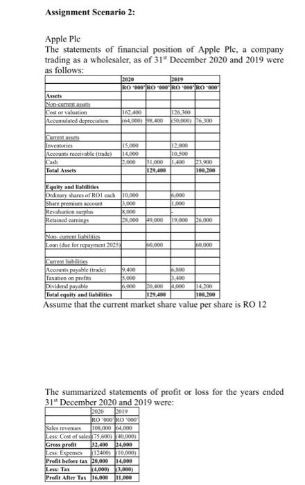  solve in microsoft word Assignment Scenario 2: Apple Ple The statements
