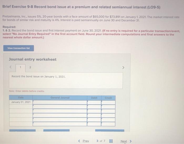  Brief Exercise 9-8 Record bond issue at a premium and related