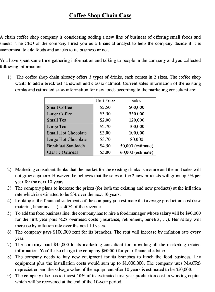 How to run this step by step in excel? A chain coffee