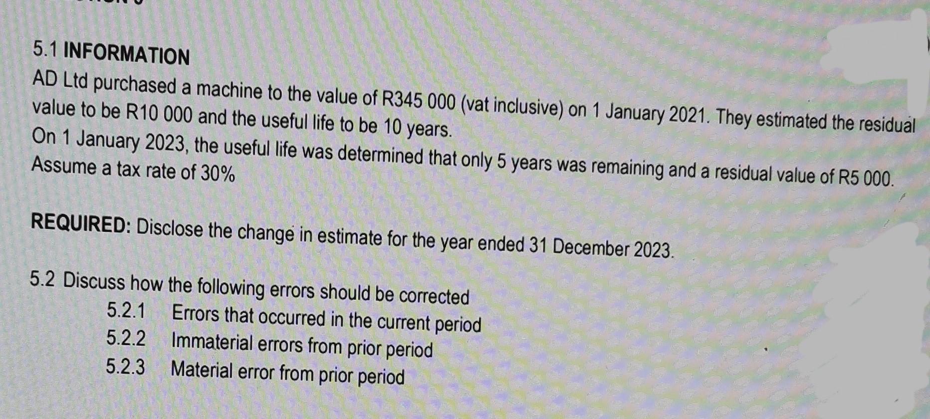 R 225000 Transfer/Legal fees R 300000 The building had a residual value
