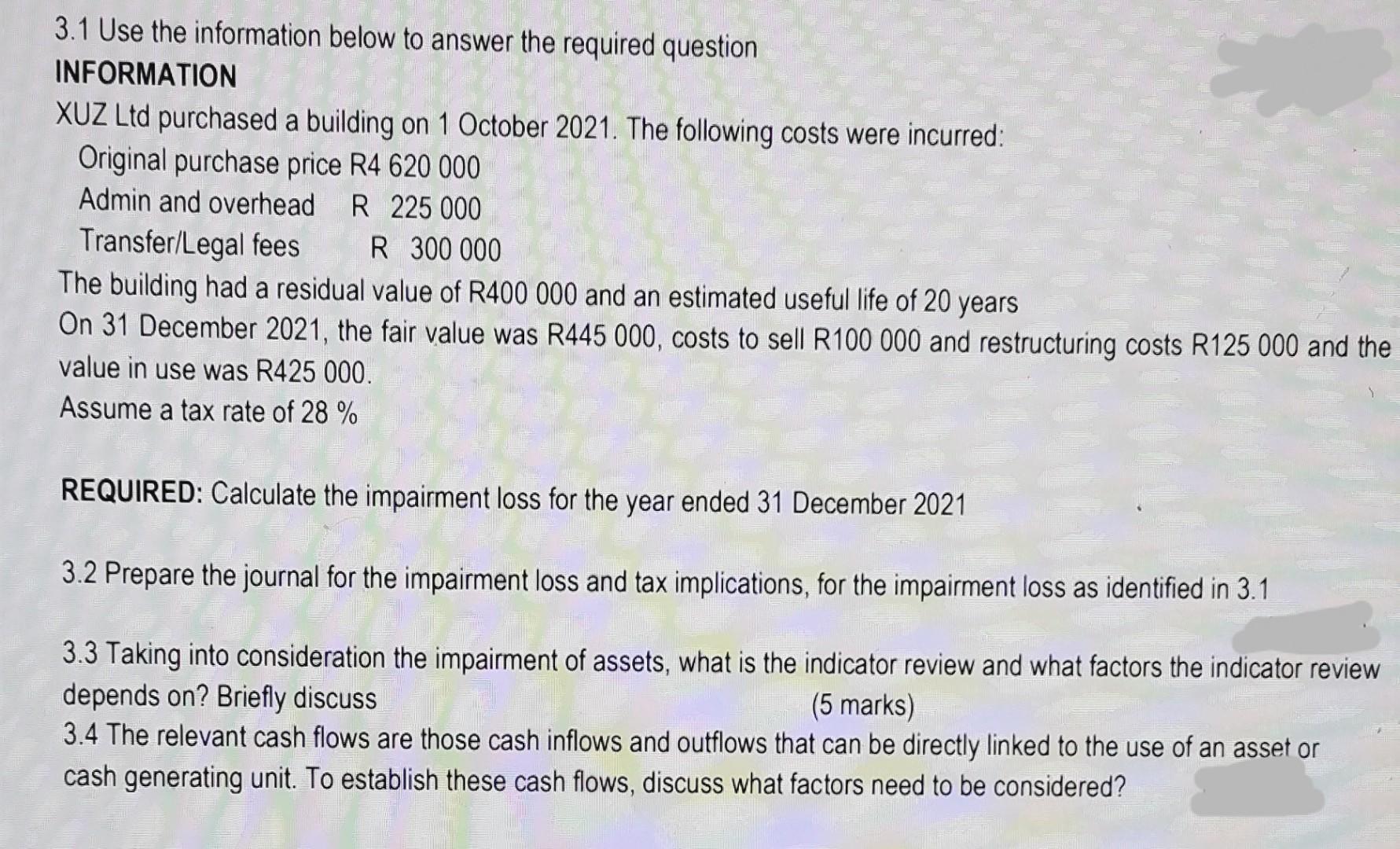 of R400000 and an estimated useful life of 20 years On 31
