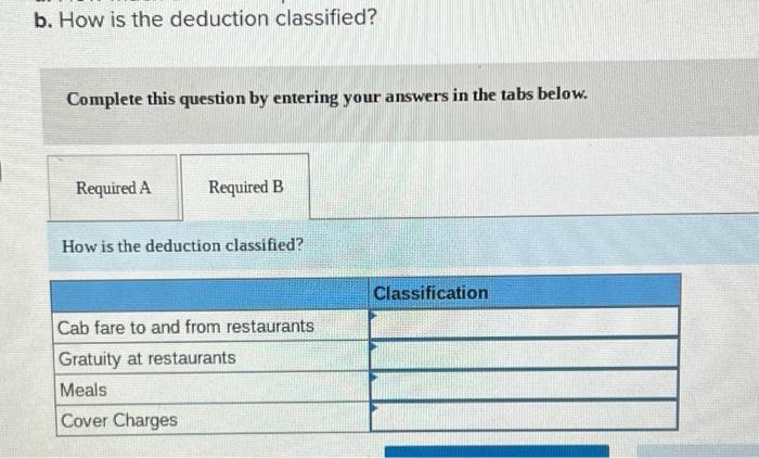  b. How is the deduction classified? Complete this question by entering