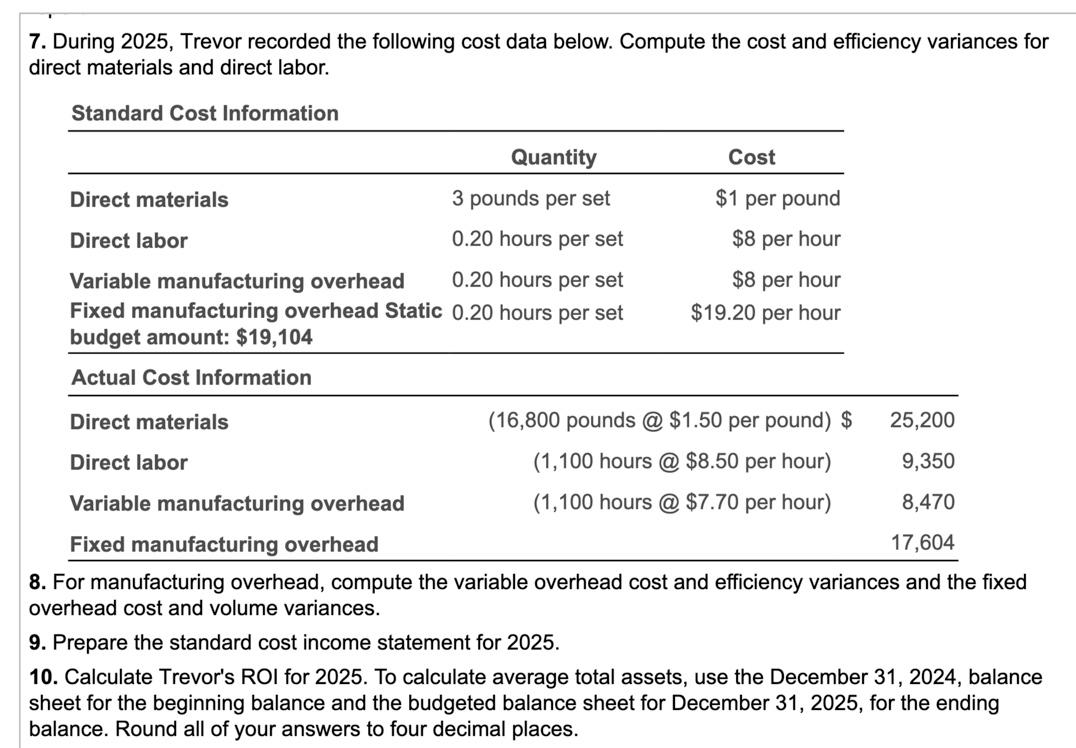 answer all the requirements. thanks so much 1. Prepare Trevor's operating budget