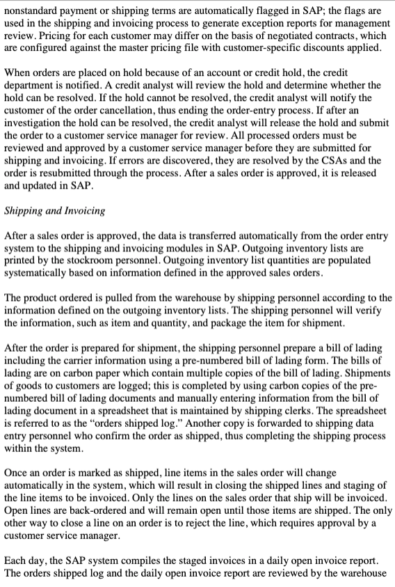 control for each risk you identified in question 1 AND create a