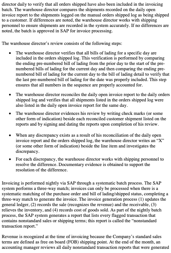 specific preventive control for each risk you identified in question 1. So