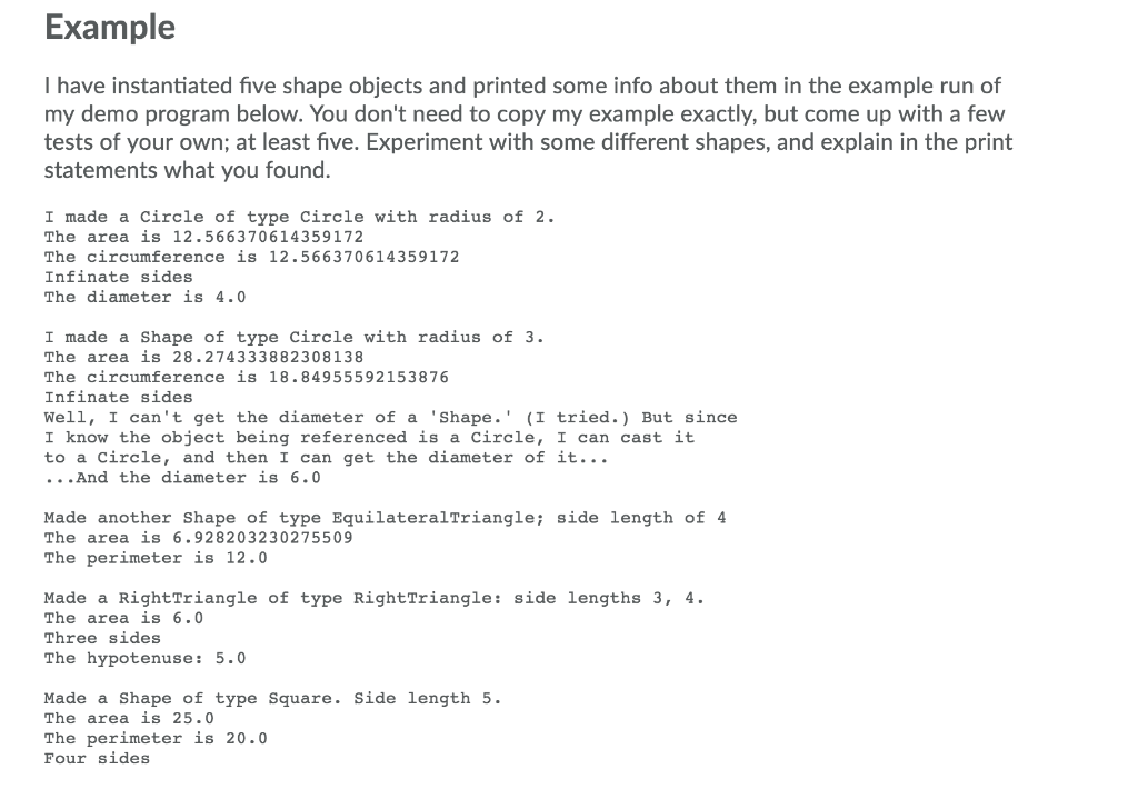 an object oriented model of several shapes. I am uploading images of