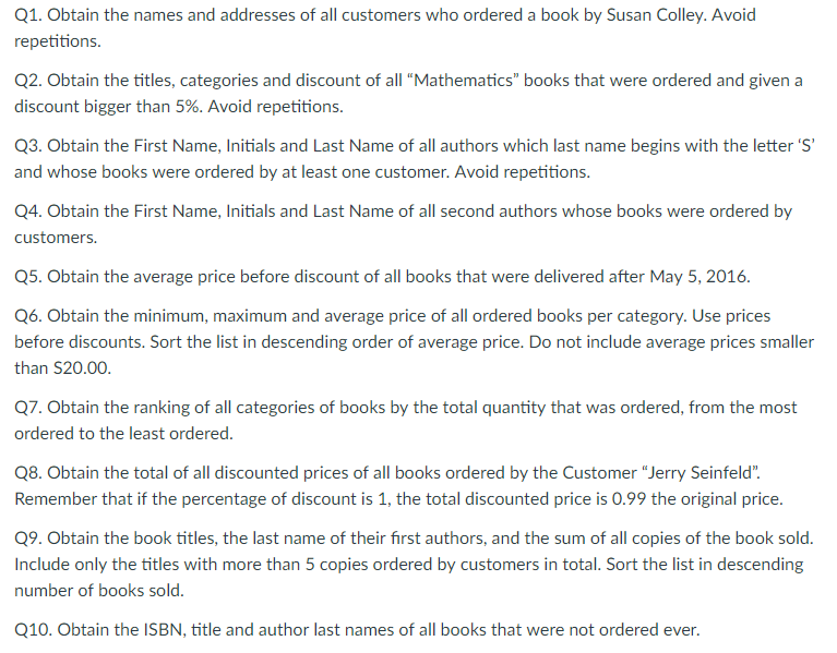 database that contains data about a book seller with the following characteristics