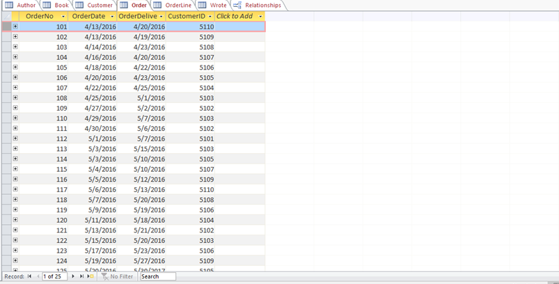 database in an Author table and the Wrote table makes the connection