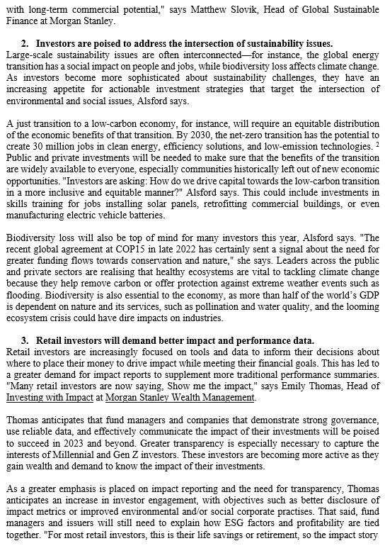 the question. Five Sustainable Investing Trends for Companies and Investors Morgan Stanley