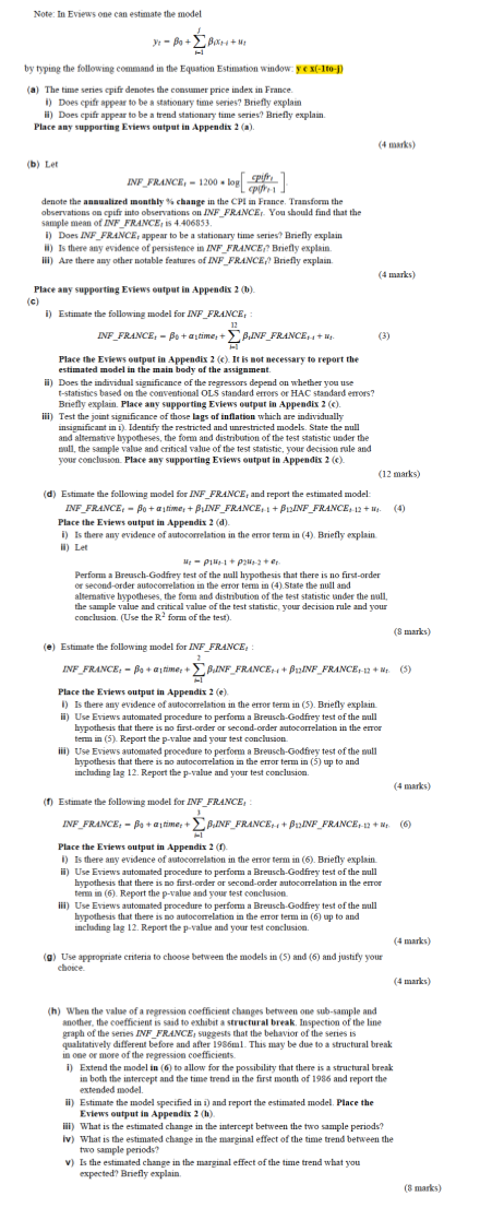  Only need (h)(i) Note: In Eviews one can estimate the model