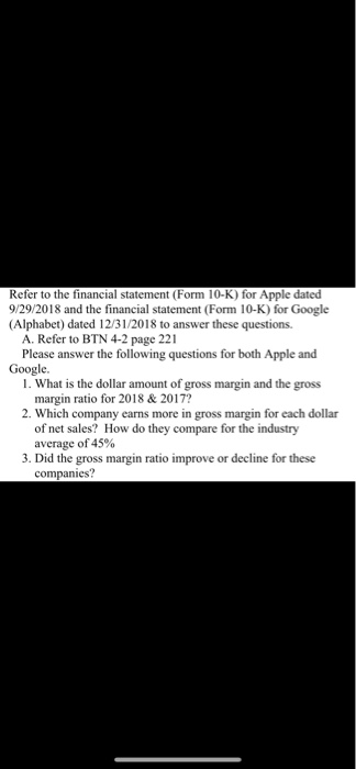  Refer to the financial statement (Form 10-K) for Apple dated 9/29/2018