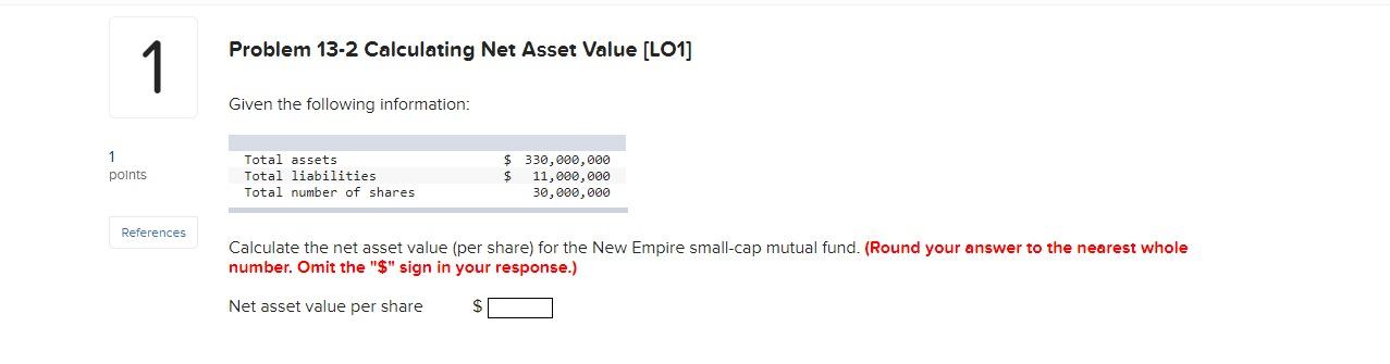  Problem 132 Calculating Net Asset Value [LO1] Given the following information: