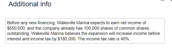 question 1 question 2 Additional info Before any new financing, Wakeville Marina