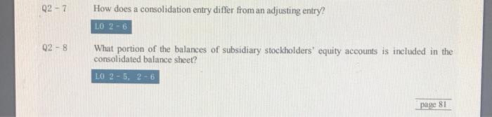  Q2-7 How does a consolidation entry differ from an adjusting entry?