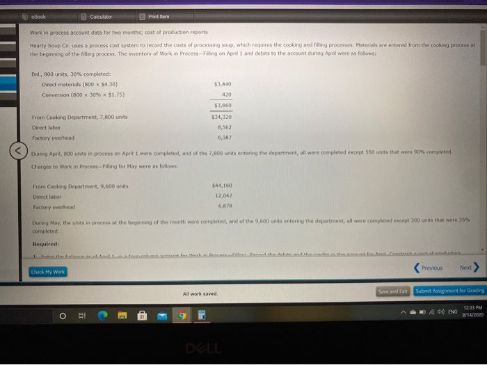  eBook Calculator Print Item Work in process account data for two