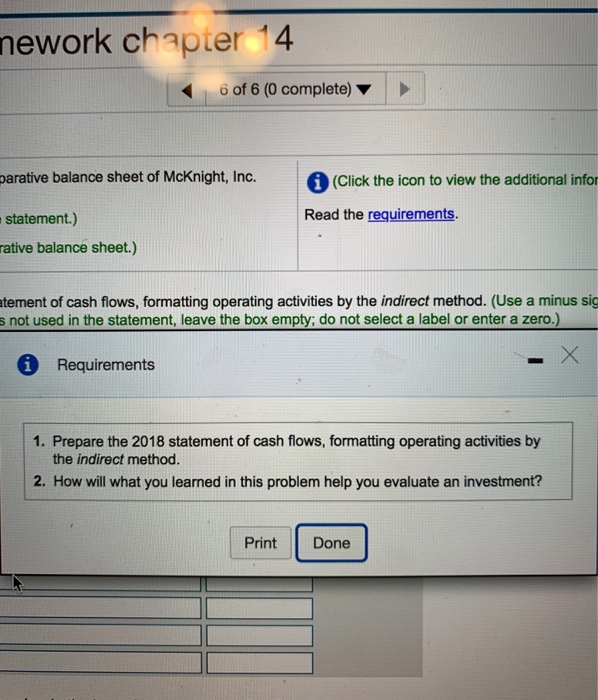 operating activities by the indirect method. (Use a minus sign or parentheses