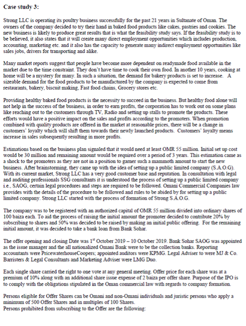  Case study 3: Strong LLC is operating its poultry business successfully