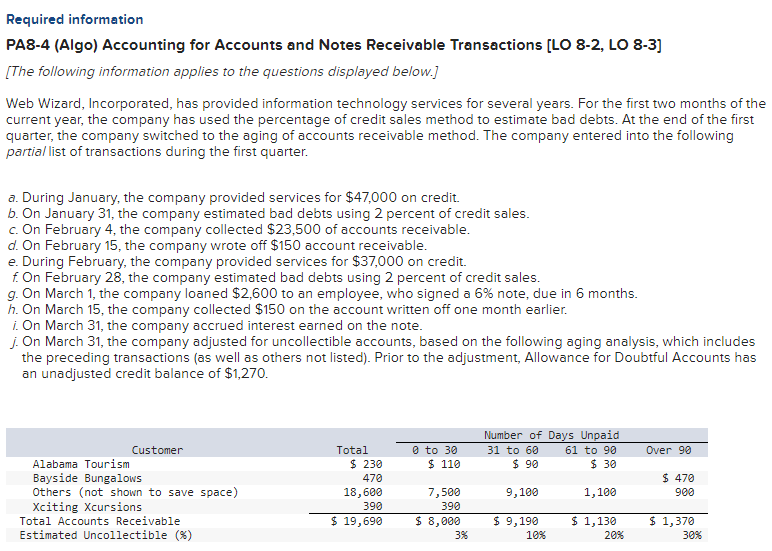 Please help me find the right response. TYIA. Required information PA8-4 (Algo)