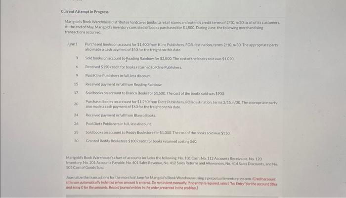  please answer all the parts Current Attempt in Probess Murigolds Book