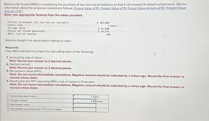please answer part 3 and 4 Balloons By Sunset (BBS) is considering