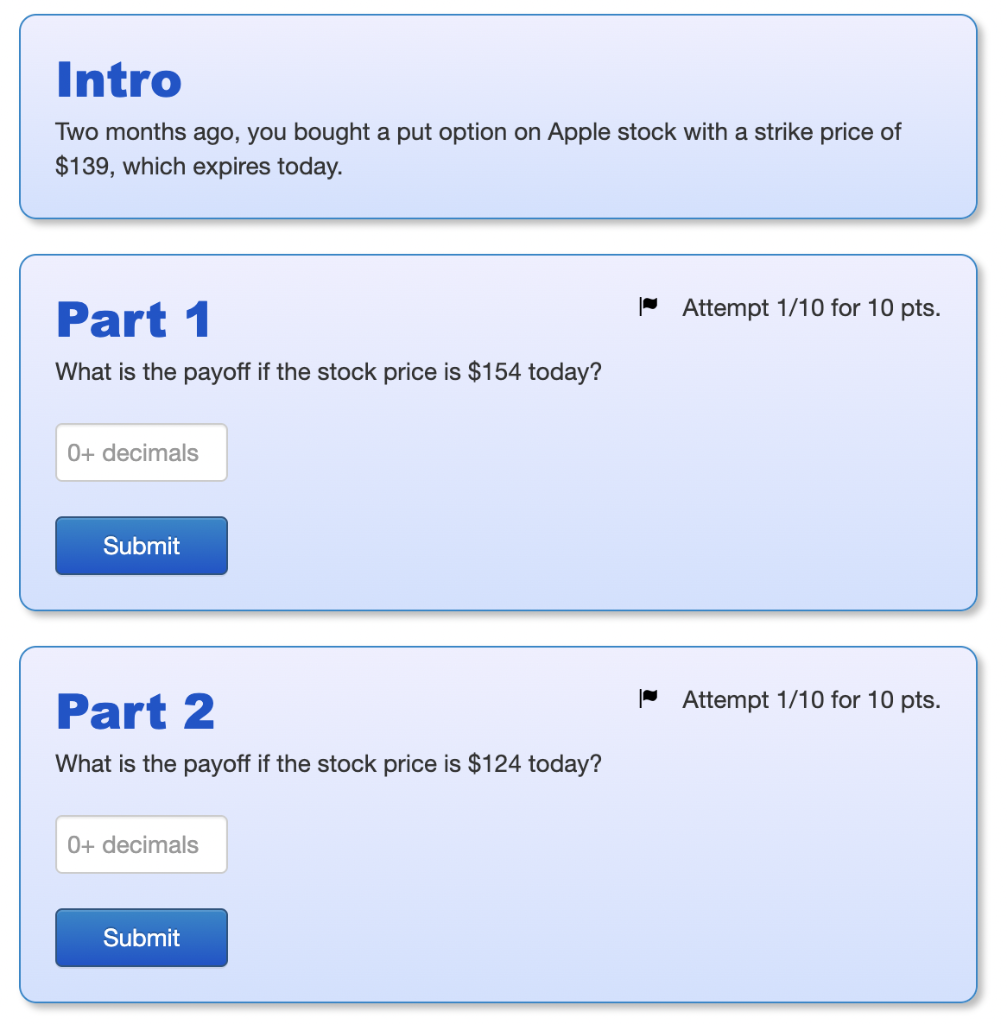 Intro Two months ago, you bought a put option on Apple