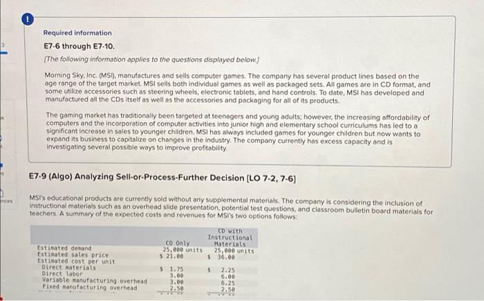  this is all the information Required information E7-6 through E7-10. The