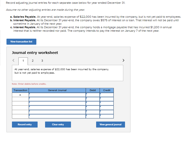Record adjusting journal entries for each separate case below for year
