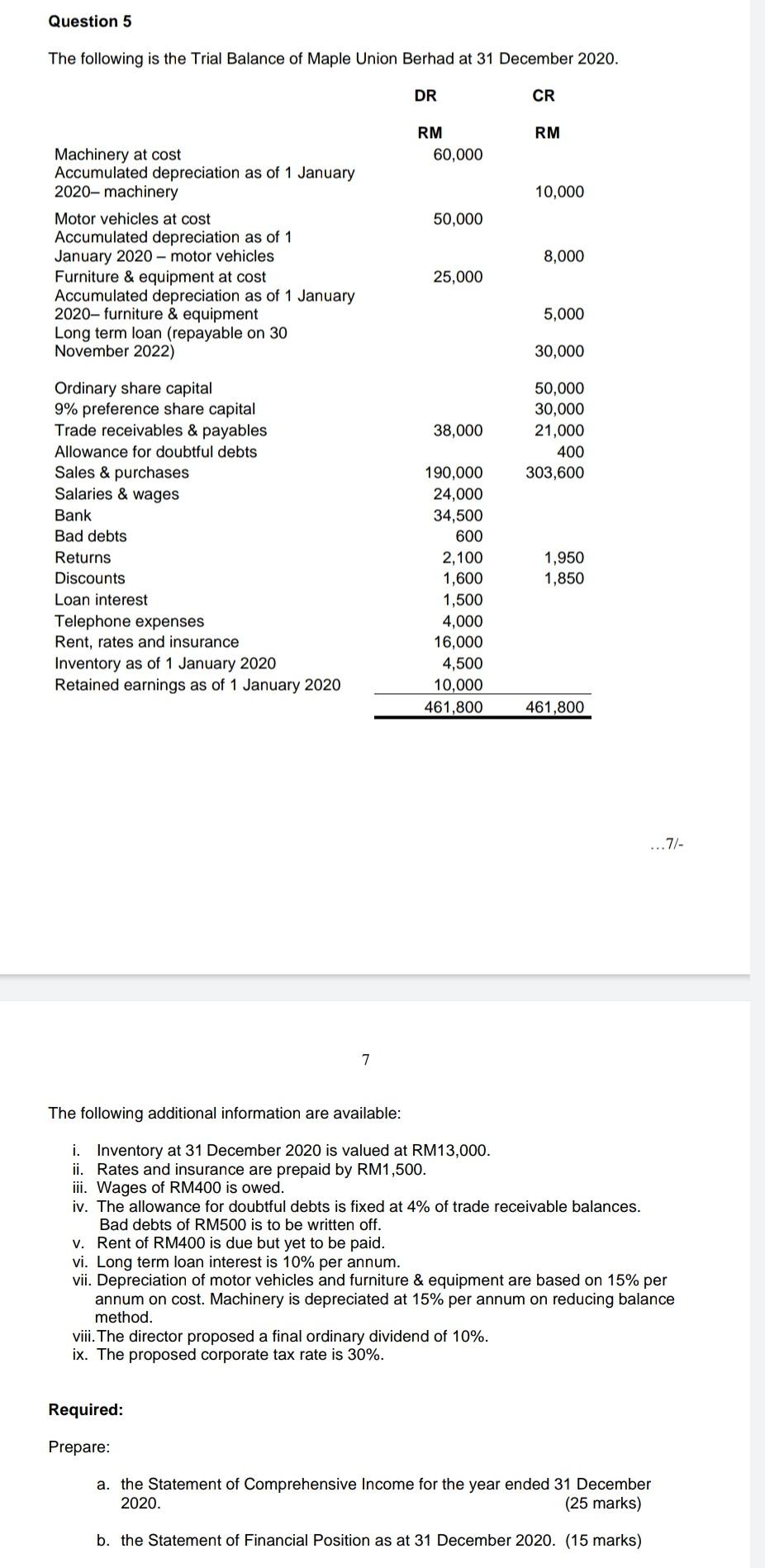 please help me solve this problem, thank you Question 5 The following
