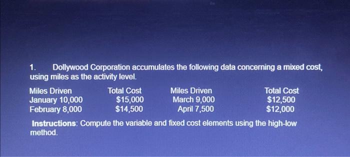 need help , need the answer 1. Dollywood Corporation accumulates the following