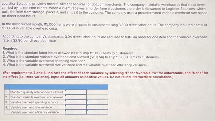  Logistics Solutions provides order fulfillment services for dot.com merchants. The company