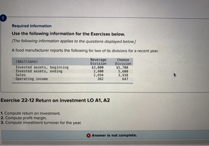  Required information Use the following information for the Exercises below. [The